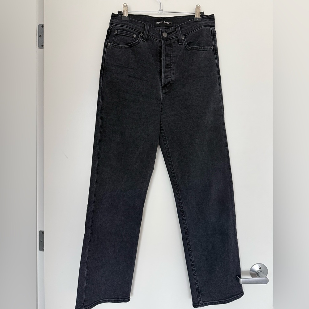 Aritzia Denim Forum The Arlo High Rise Straight Black Jeans